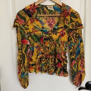 Farm Rio into the wild long sleeve ruffle top